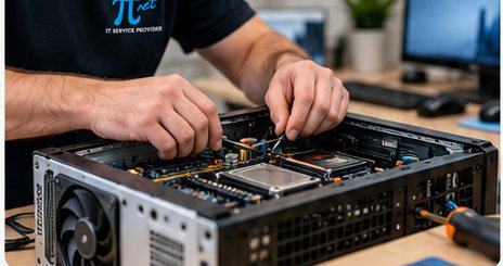 Tehnician PiNet reparând un calculator